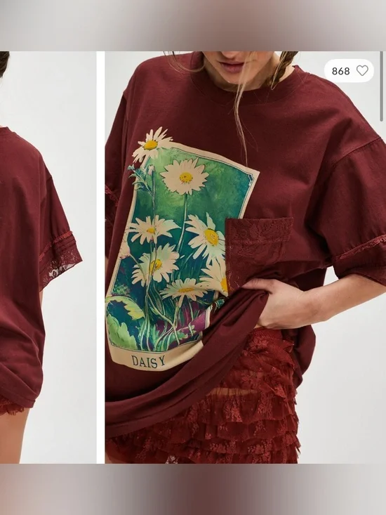NWT Free People FP Intimately Full Bloom Lounge Tee - Brandy Brown Combo - small - Picture 4 of 9